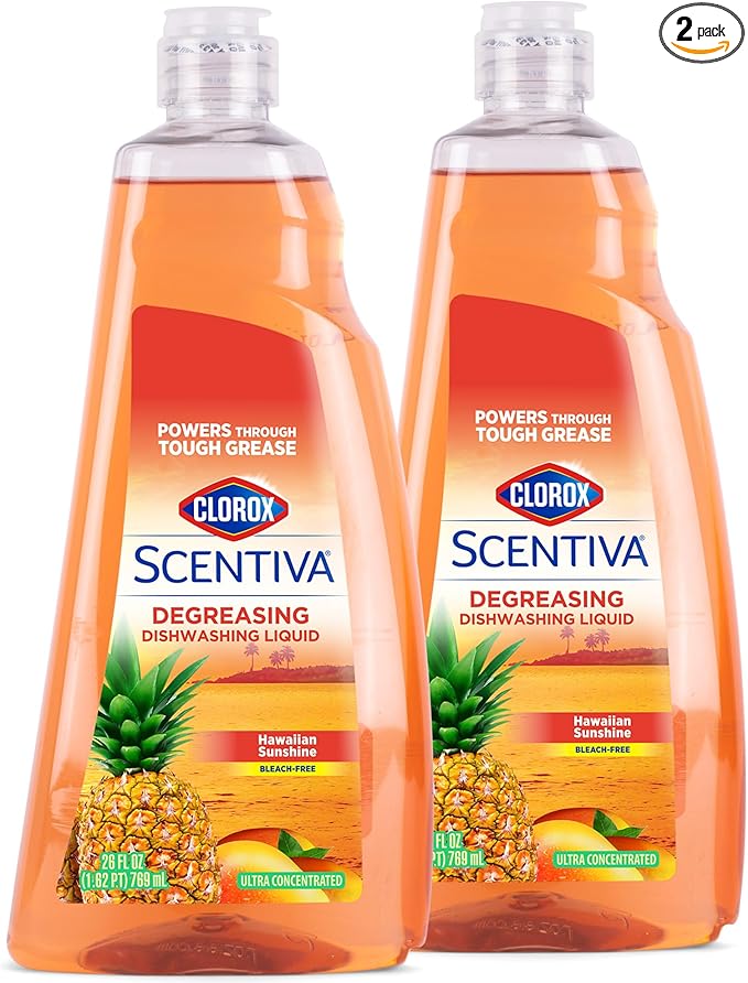Clorox Scentiva Liquid Dish Soap, Hawaiian Sunshine Scent - Dishwashing Detergent Cuts Through Grease - A Powerful Clean You Can Trust, 26 Fl Oz - 2 Pack
