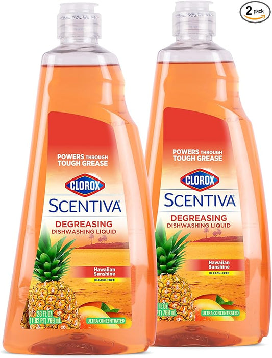 Clorox Scentiva Liquid Dish Soap, Hawaiian Sunshine Scent - Dishwashing Detergent Cuts Through Grease - A Powerful Clean You Can Trust, 26 Fl Oz - 2 Pack