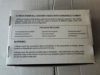 Shower Head,12”Rain Shower Head with Handheld Spray Combo with 11'' Angle Adjustable Extension Arm/Flow Regulator/Shower System,High Pressure Rainfall Shower Head Clean Bathroom,Matt Black