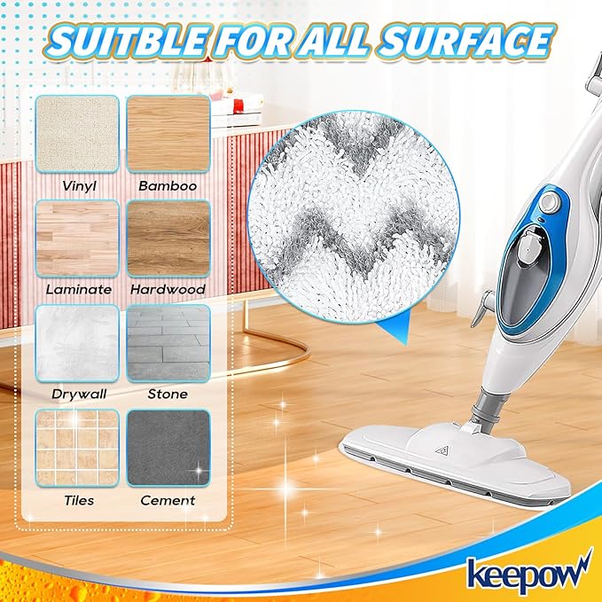 KEEPOW Heavy-Duty Steam Mop Pads for PurSteam ThermaPro 10-in-1, Extra Thick & Highly Absorbent Microfiber, Washable Reusable Replacement Pads for Deep Cleaning - 4 Pack
