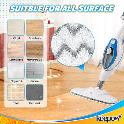 KEEPOW Heavy-Duty Steam Mop Pads for PurSteam ThermaPro 10-in-1, Extra Thick & Highly Absorbent Microfiber, Washable Reusable Replacement Pads for Deep Cleaning - 4 Pack