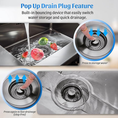 NinjaTiger Kitchen Sink Drain Strainer - 3-in-1 Stainless Steel Pop Up Sink Stopper Anti-Clogging Sink Strainer Basket Sink Drainer Filter Plug for US Standard 3-1/2'' Sink Drain | Gunmetal Gray
