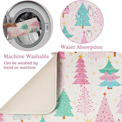 Christmas Dish Drying Mat, Ultra Absorbent Microfiber Dish Drainer Mat Christmas Tree Drying Mats for Kitchen Counter, Coffee Maker, Tableware Decor, 18 x 24 Inch