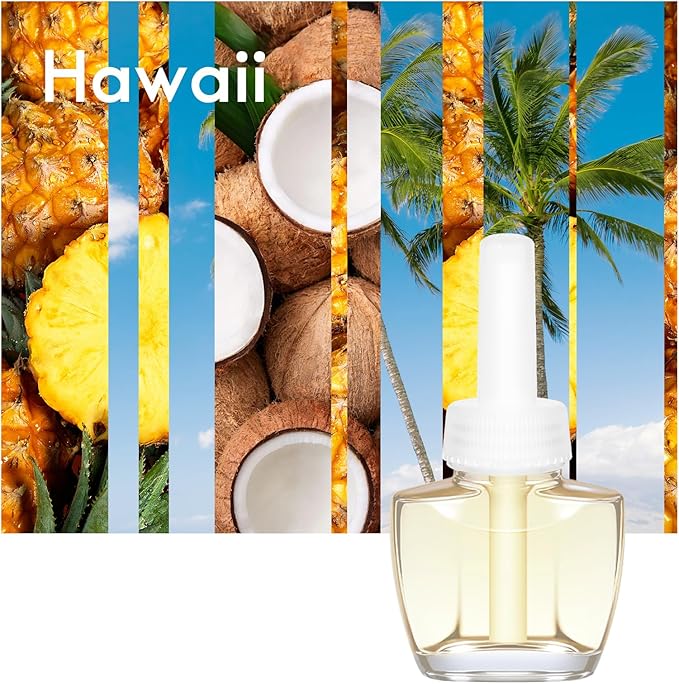 Plug In Air Freshener Refills - Hawaiian Scented, Wall Plug In Refills, 6 Pack (3.96 Fl Oz), Compatible with Air Wick & Glade, Not Include Glade Plus, for Bathroom, Bedroom, Office
