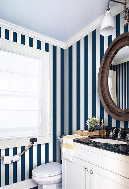 Guvana 17.7"x197" Navy Blue Wallpaper Striped Peel and Stick Wallpaper Blue and White Contact Paper Modern Self-Adhesive Removable Wall Paper for Bedroom Livingroom Decor
