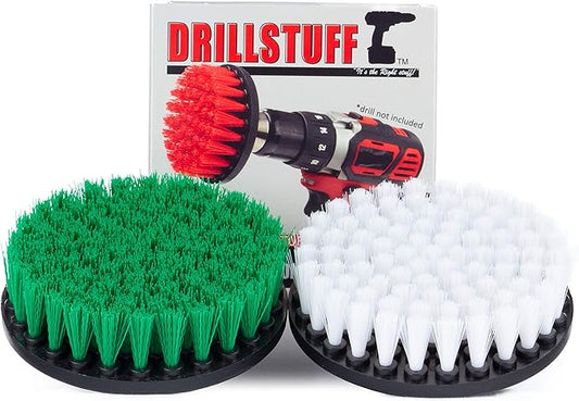 Cleaning Brushes - Green and White - 5 inch Diameter Soft and Green Rotary Scrub Brushes for Carpet, Upholstery, Glass, Leather, Kitchen, Bathroom, Oven, Shower