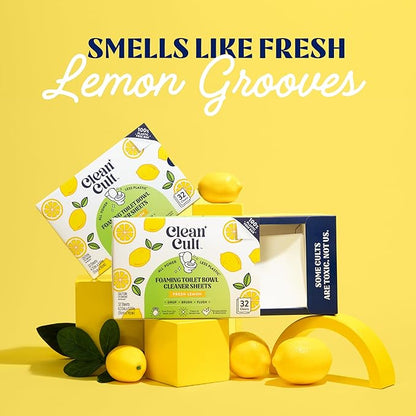 Cleancult Toilet Bowl Cleaner Sheets - Dissolvable, Septic Safe, Effective Cleaning, Removes Stains & Rings, Cleans & Deodorizes - 32 Uses - Fresh Lemon Scent - Plastic-Free Packaging,(Pack of 2)