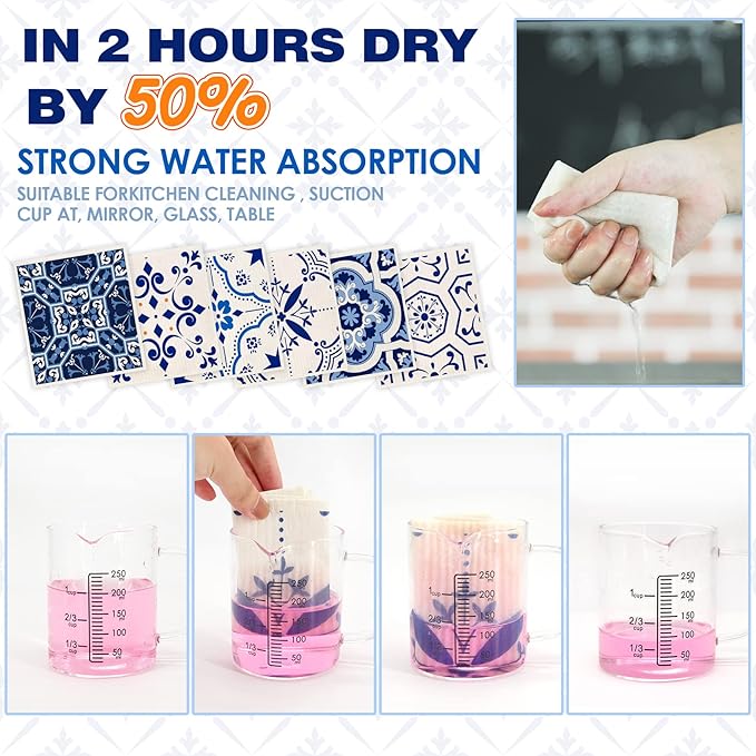 Morigins Swedish Dish Clothes Pack of 6, Reusable, Absorbent Hand Towels for Kitchen, Bathroom and Cleaning Counters - Blue Cellulose Sponge Cloth