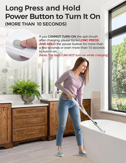 kHelfer Electric Spin Scrubber, 2025 New Shower Scrubber 8 Replacement Head, 1.5H Cordless Bathroom Scrubber Dual Speed, Shower Cleaning Brush with Extension Arm for Bathtub Tile Floor