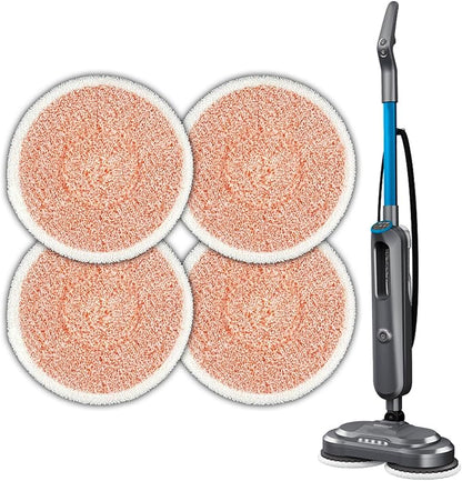 (4 Pack) 3897A Replacement Mop Pads Compatible with Bissell SpinWave SmartSteam Scrubbing Steam Mop 3897A 3712C 3712W, Spinning Scrubbing Mop Pads, Heavy Duty Scrubby Mopping Pad, Orange Pads 2 Sets