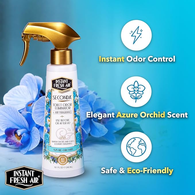 Seconda Premium Toilet Spray - Bathroom Air Freshener & Toilet Bowl Odor Eliminator - For Home, Business, School - Bathroom Deodorizer - Long Lasting Orchid Fragrance - 10.1 fl oz.