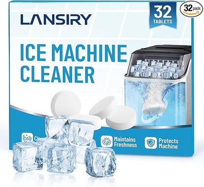 Ice Machine Cleaner Tablets and Descaler, 32 Count Ice Maker Cleaner Tablets for Countertop Portable Ice Makers, Nickel-Safe Removes Scale, Odor & Mineral Buildup for Fresh-Tasting Ice