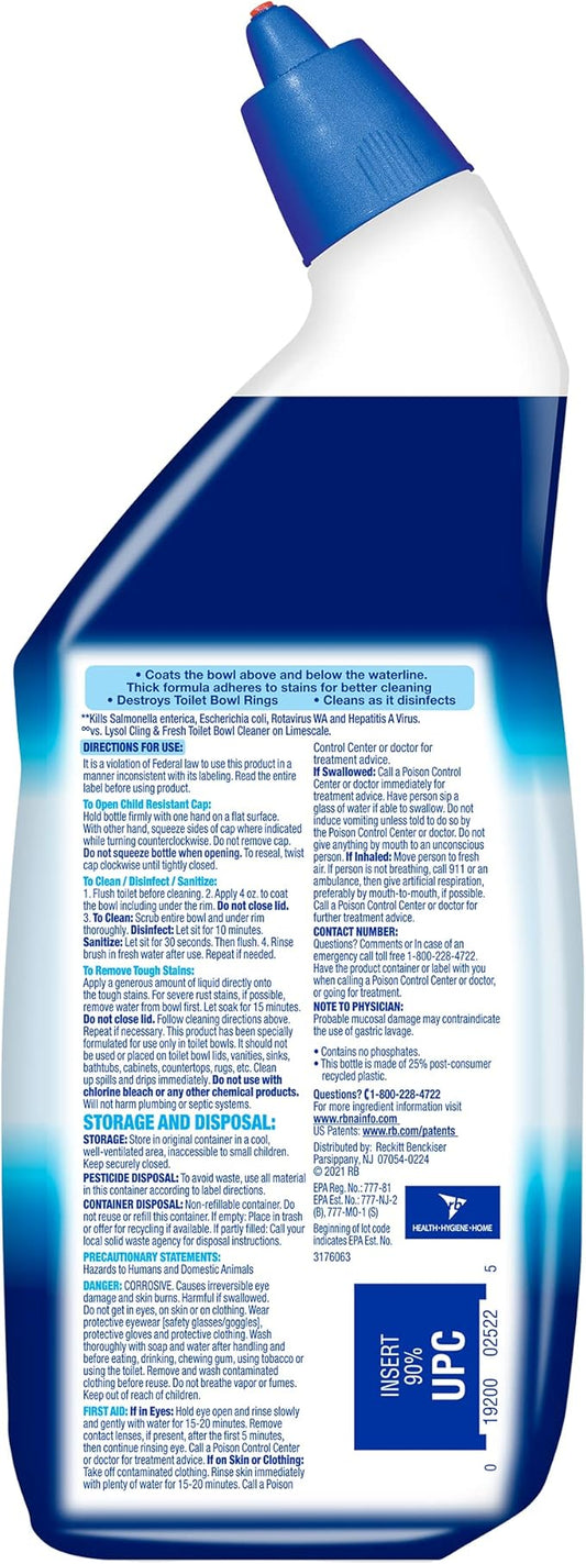 Lysol Power Toilet Bowl Cleaner Gel, For Cleaning and Disinfecting, Stain Removal, 24oz