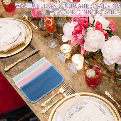 Kinlop 24 Pcs Easter Lunchbox Cloth Napkins Bulk Reusable 2 Ply 8" x 8" Colorful Flannel Wipes Washable Soft Cotton Sturdy Absorbent Cloth Placemats for Spring Summer Dining Home Party Solid Color
