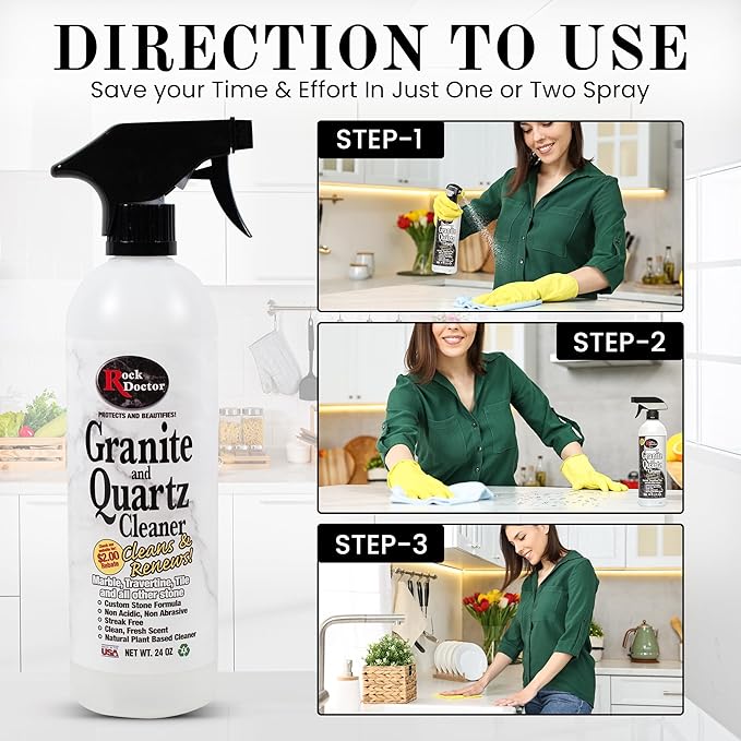 Rock Doctor Granite & Quartz Cleaner Spray 24 oz.Can, Cleans Tile, Marble, Kitchen Countertop, and Natural Stone Surfaces, Streak-Free Shine Pack of 2