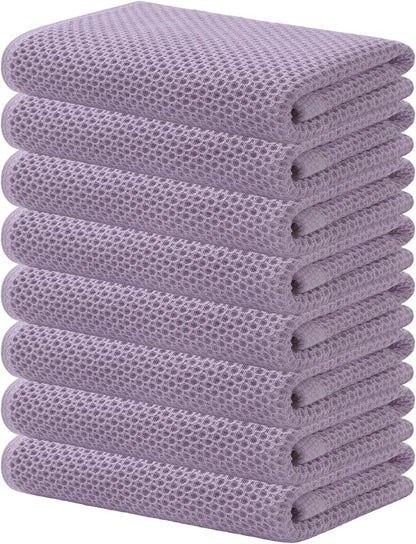 Kitinjoy 100% Cotton Waffle Weave Kitchen Hand Towels (13 X 28 Inches, Lavender), 8-Pack Super Soft and Absorbent Dish Towel for Drying Dishes