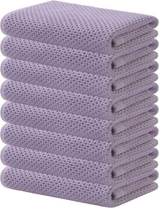 Kitinjoy 100% Cotton Waffle Weave Kitchen Hand Towels (13 X 28 Inches, Lavender), 8-Pack Super Soft and Absorbent Dish Towel for Drying Dishes