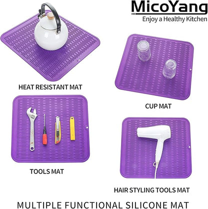 MicoYang Silicone Dish Drying Mat for Multiple Usage,Easy clean,Eco-friendly,Heat-resistant Silicone Mat for Kitchen Counter or Sink,Refrigerator or Drawer Liner Purple XL 18 inches x 16 inches