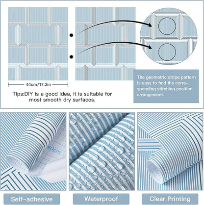 Guvana Peel and Stick Wallpaper Blue and White Contact Paper Modern Wall Paper Geometric Striped Removable Self Adhesive Wallpaper for Bathroom Bedroom Covering Accent Wall Vinyl Rolls 78.7"x17.3"