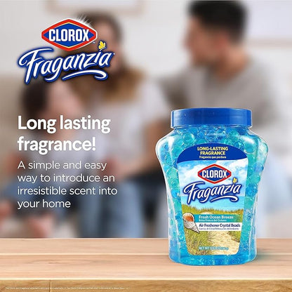 Clorox Fraganzia Crystal Beads Air Freshener, Long Lasting Room Deodorizer and Odor Eliminator Gel Beads to Freshen Home, Car, or Office, Fresh Ocean Breeze Scent, 12 Fl Oz - 12 Pack