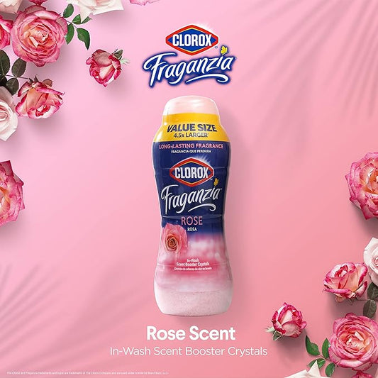 Clorox Fraganzia Laundry Scent Booster Crystals, In-Wash Fragrance Beads for Fresh-Smelling Clothes & Linens, Safe for All Fabrics & Colors, Easy-Pour Bottle, Rose Scent, 70 Oz
