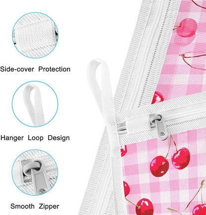 Mesh Laundry Bags Lingerie Bags for Washing Delicates 2 PCS Durable Wash Bag with Zipper Small and Medium Washable Pink Juicy Checkered Cherry