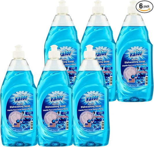 Valor Dishwashing Liquid, 25 fl oz – Dish Soap for Kitchen & Bathroom, Grease-Fighting, Gentle on Hands, Fast Rinse, Eco-Friendly Biodegradable Formula (25.5 oz (Pack of 6), Oxy Power)