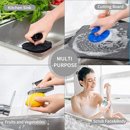 Silicone Sponge, BEAUTAIL Non-Scratch Scrub Sponges for Washing Dishes, Kitchen Fruit Vegetable Cleaning Brush, Long Lasting and Reusable Dishwashing Scrubber, Suction Up Hang Designed, 1 Pack, Gray