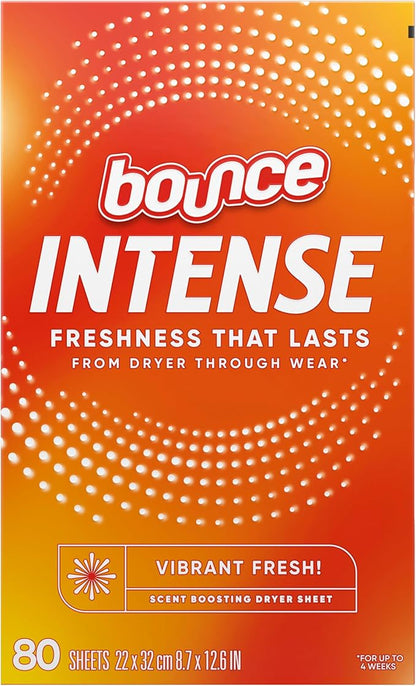 Bounce Intense Dryer Sheets, Vibrant Fresh, 80 Count, Scent Boosting Dryer Sheet Formulated to Fight Wrinkles and Static