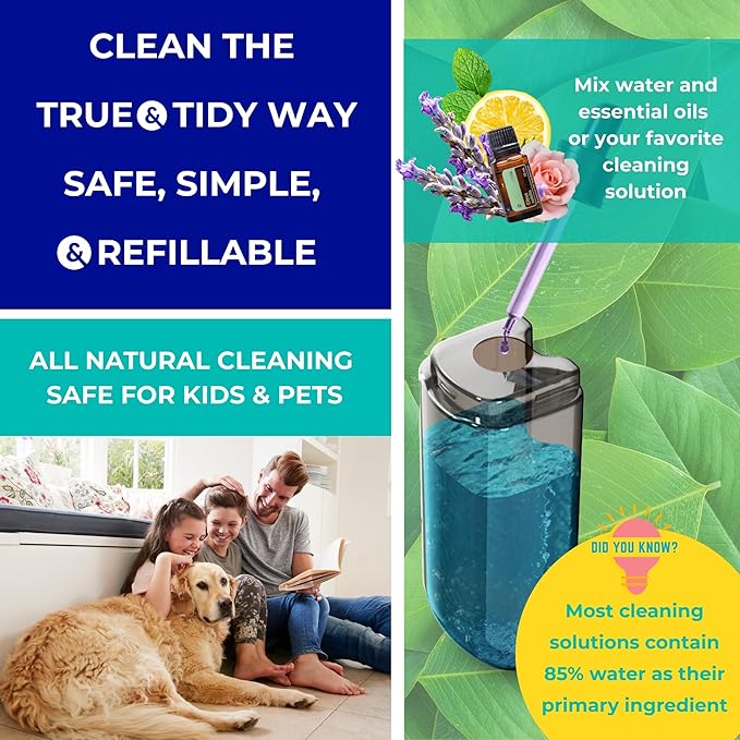 True & Tidy® SPRAY-250 Multi-Surface Spray Mop with Refillable Water Bottle for Floor Cleaning, Works on Wood, Tile, Marble etc, Use Any Cleaning Solution, Machine Washable Microfiber Mop Pads, Navy