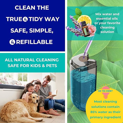 True & Tidy® SPRAY-250 Multi-Surface Spray Mop with Refillable Water Bottle for Floor Cleaning, Works on Wood, Tile, Marble etc, Use Any Cleaning Solution, Machine Washable Microfiber Mop Pads, Navy
