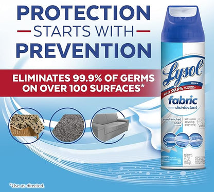 Lysol Fabric Disinfectant Spray, Sanitizing and Antibacterial Spray, For Disinfecting and Deodorizing Soft Furnishings, Sundrenched Linen 15 FL. Oz