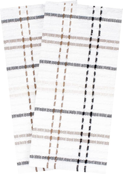 Ritz Royale Collection 100% Combed Terry Cotton, Highly Absorbent, Kitchen Towel Set, 13-3/4" x 12", 4-Pack, Solid & Checked, Latte
