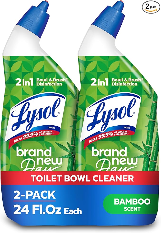 Lysol Toilet Bowl Cleaner Clinging Gel, Cleaning, Disinfecting, and Stain Removal, Bleach Free Bathroom Cleaning Supplies, Bamboo Scent, 24 fl oz. (2 Pack)