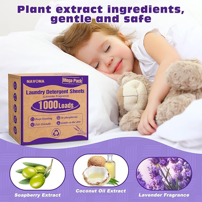 1000 Loads Mega Pack Laundry Detergent Sheets, Eco-friendly Laundry Sheets, Powerful Cleaning, Suitable for Homes, Dorms, and Apartments - [Lavender Fragrance]