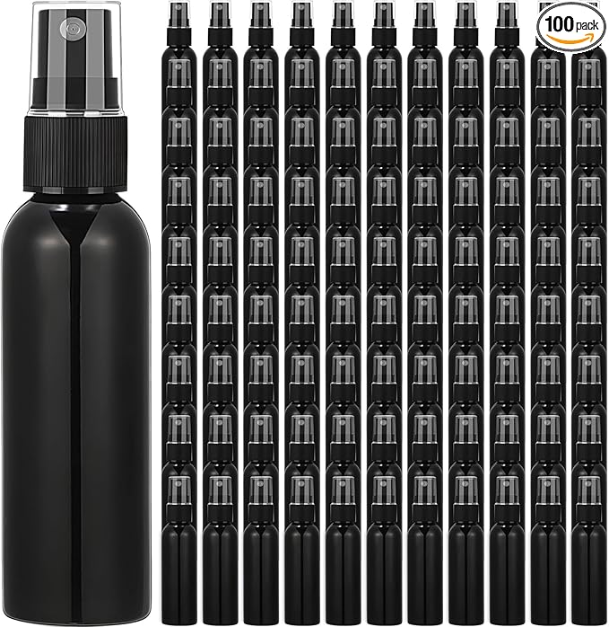 Tanlade 100 Pcs 2oz Small Spray Bottles Refillable Mini Spritzer Clear Empty Plastic Spritz Bottle Refillable Reusable Travel Size Mist Sprayer for Travel Cleaning Perfume Liquid(Black)