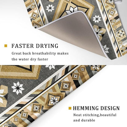 Boho Yellow Gray Aztec Dish Drying Mat for Kitchen Counter,Native American Tribal Aztec Ethnic Boho Style Drying Mat 18 x 24 Inch Microfiber Dish Drying Pad Dish Rack Pad Drainer Mat for Coffee Bar