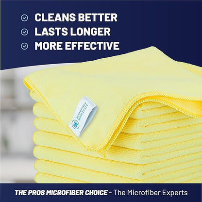 Microfiber Wholesale MW Pro 16x16 Commercial Cleaning Rags - Professional Janitorial Supplies for Dusting, Office & Heavy Duty Cleaning - Multi-Surface Dusters (Yellow, 12-Pack)