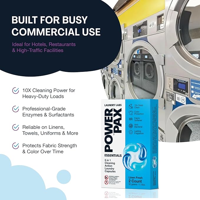 PowerPax 5-in-1 Commercial Laundry Detergent Capsules for Vending Machine, Linen Fresh, 100 Count in 2 Packs – Stain Remover, Color Booster, Fabric Softener for Coin Vend Laundromat Supplies