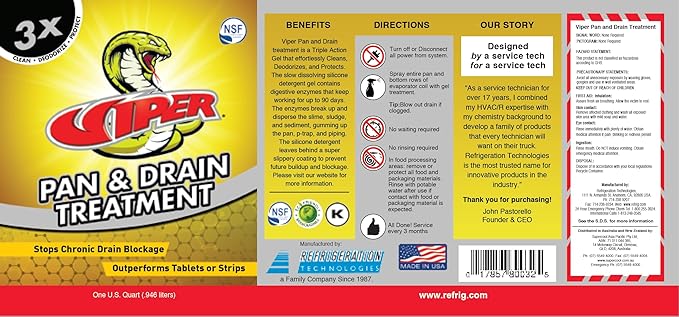 Refrigeration Technologies Viper Pan & Drain Treatment 1 Gal Yellow RT800G RT800S (1)