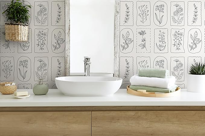 Guvana Peel and Stick Wallpaper Black and White Floral Farmhouse Removable Wallpaper for Bedroom Renter Friendly 16.14"×196" Modern Geometric Contact Paper