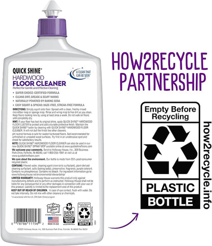 Quick Shine Hardwood Floor Cleaner 27oz| Use in Spray & Vac Mops| Removes Dirt & Scuff Marks| Ready-to-Use, Streak Free, No Rinse| Safer Choice Cleaner| Perfect for Gentle and Effective Cleaning