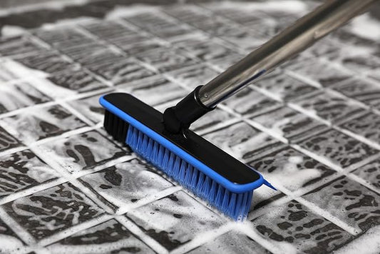 Grout Cleaner Brush with Long Handle, V-Shaped Floor Scrub Brush Swivel Grout Brush Stiff Bristle Floor Grout Scrubber for Bathroom, Tile Line, Crevice, Kitchen, Wall, Deck, Garage (Blue)