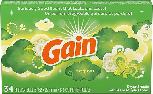 Gain Dryer Sheets - Original - 34 Sheets Per Box - Pack of 2 Boxes