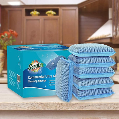Miracle Microfiber Kitchen Sponge by Scrub-It (6 Pack) - Non-Scratch Heavy Duty Dishwashing Cleaning sponges- Machine Washable - (Blue)