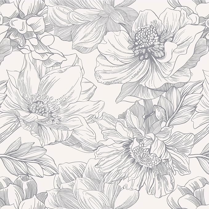 Ismoon Vintage Floral Wallpaper Peel and Stick Boho Beige and Gray Contact Paper 17.3inx6.5ft Removable Self Adhesive Wall Paper for Bathroom Bedroom Cabinet Mural Wall Decor Vinyl Renter Friendly