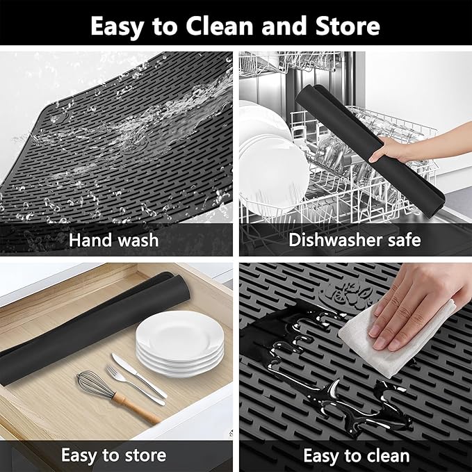 28"X20" Dish Drying Mat, Silicone Drying Mat for Kitchen Counter, Stove Top Covers for Electric Stove, Heat Resistant Glass Cooktop Cover for Kitchen