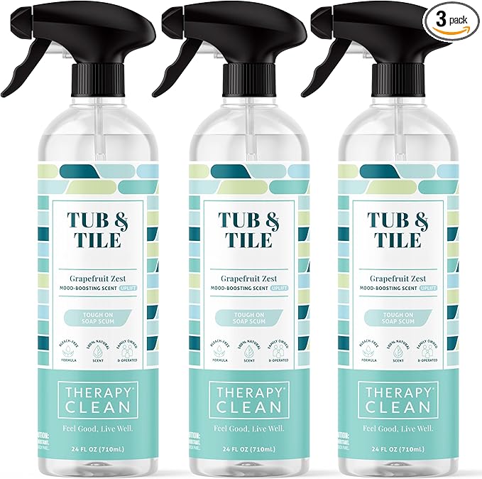Therapy Bathroom Cleaner Spray 24 fl oz. (3-Pack) - Daily Shower Cleaner for Soap Scum, Hard Water Stains – Non-Toxic, Bleach-Free, Foaming Formula for Grout, Tile, Tubs, Glass and Bathroom