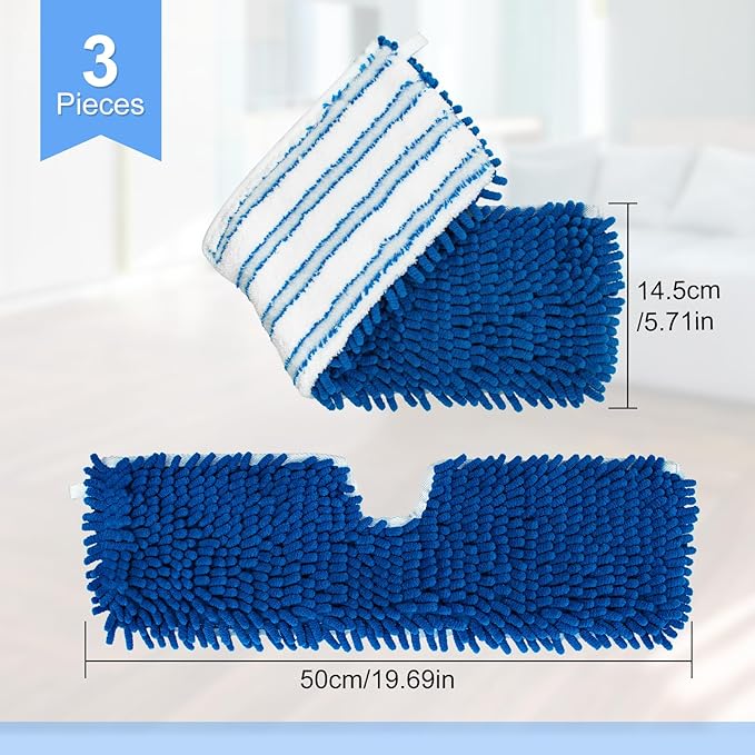 3 Pack Mop Heads Replacements Compatible for Ocedar Dual-Action Microfiber Flip Mop, Double Sided Mop Replace Head Mop Refills with Microfiber & Chenille for Dry Wet Use, Reusable, Machine Washable