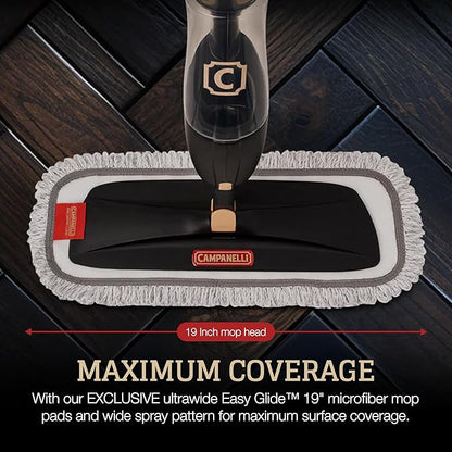 CAMPANELLI Pro Series Spray Mops for Floor Cleaning - Long-Lasting Durable Microfiber Mop with 2 Easy Glide Pads & Solution Tank for Hardwood Laminate, Tile and Vinyl Floors | 19" Wide
